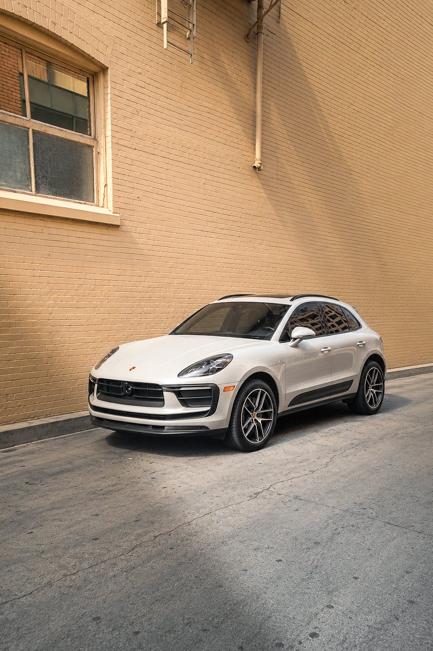 Porsche Macan S photographed in natural light against industrial textures